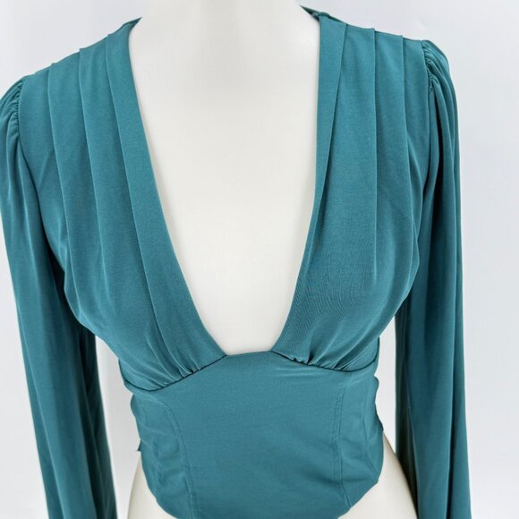 Revolutionary Teal Deep-V Long Sleeve Top, M - Picture 3 of 7